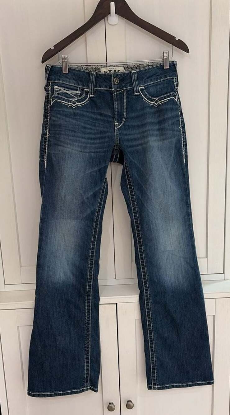 Ariat R.E.A.L. Mid Rise Boot Entwined Jeans Women's 29R Marine Dark Wash